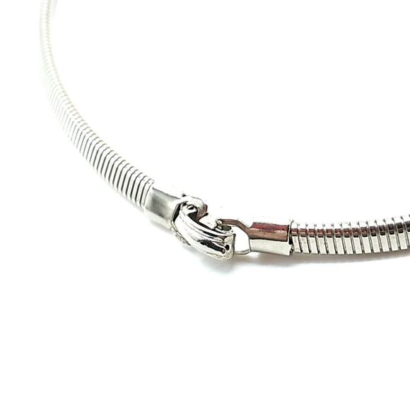 Silver-tone Flat Snake Chain with faux Gemstone & AB Rhinestones 16" Choker - Picture 7 of 13